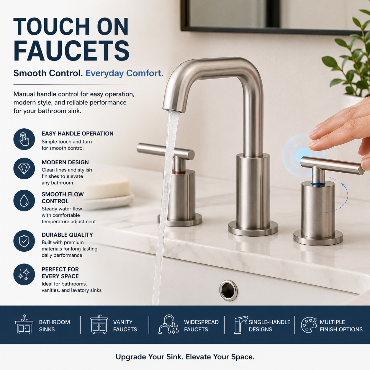 Modern Touch On Bathroom Sink Faucet With Smooth Handle Control