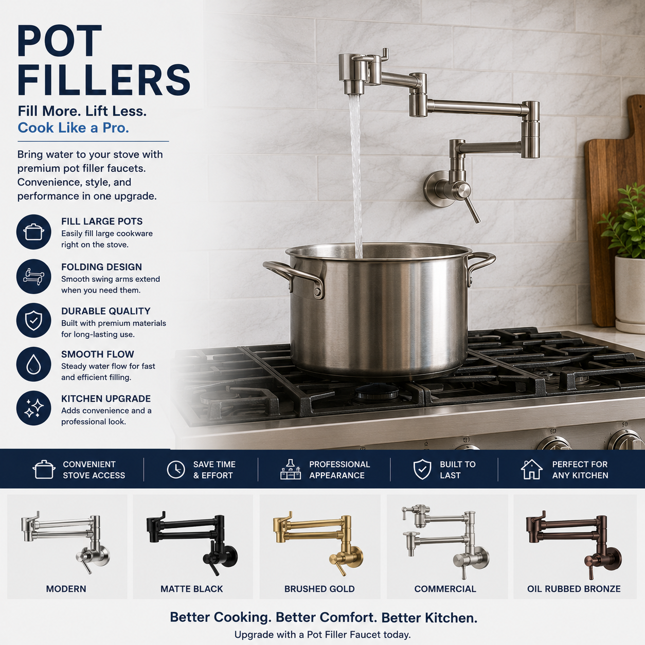 Wall Mount Pot Filler Faucet Installed Above Modern Kitchen Cooktop