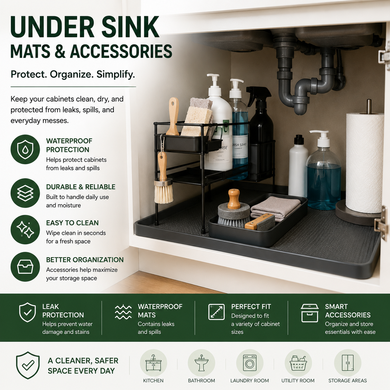 Waterproof Under Sink Mat And Cabinet Organization Accessories