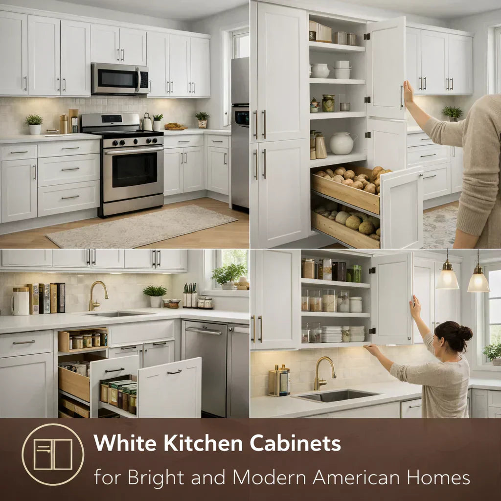 bright modern kitchen with white kitchen cabinets quartz countertops and natural light in American home