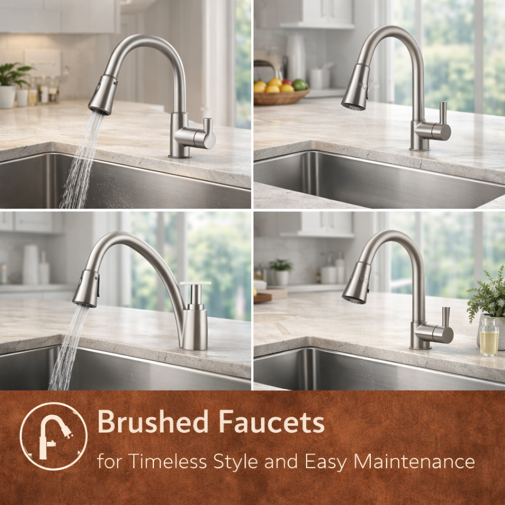 modern American kitchen with brushed nickel faucet and soft matte finish in clean design