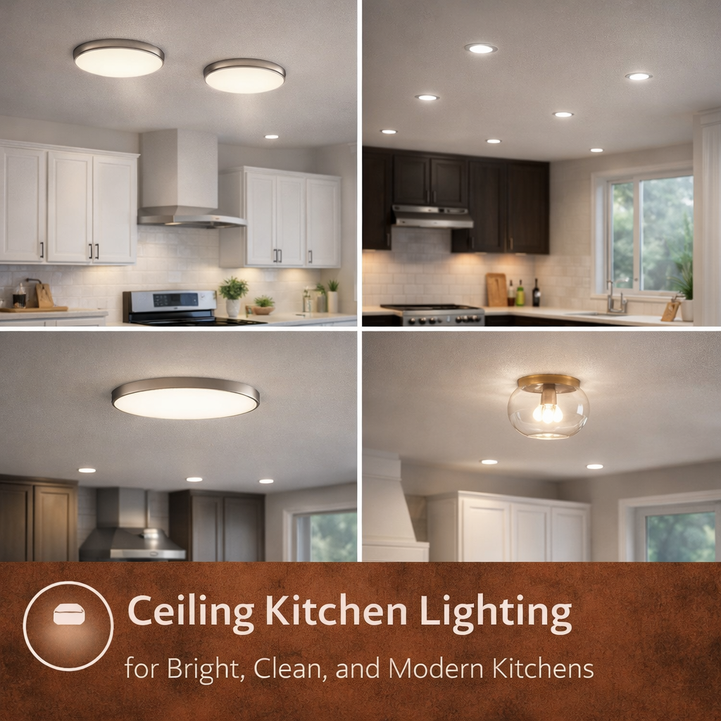 modern American kitchen with ceiling lighting flush mount and recessed LED lights