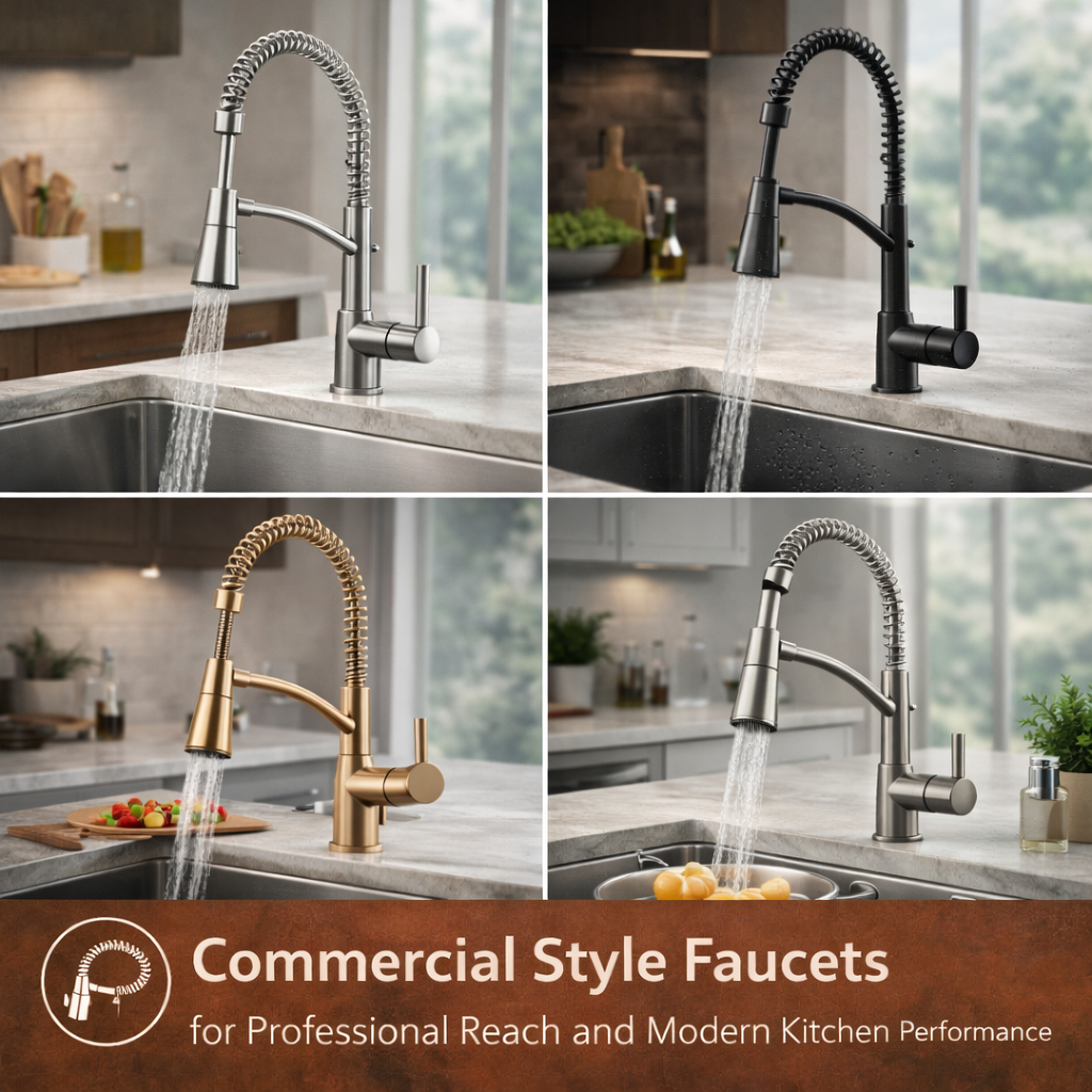 modern American kitchen with commercial style spring pull-down faucet and deep sink design