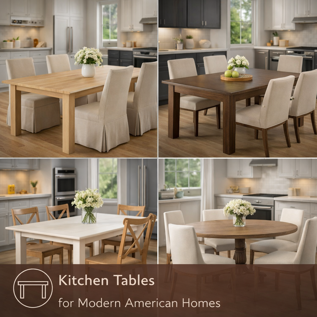 modern kitchen table with seating in bright American kitchen dining space