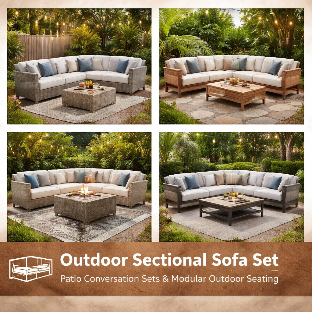 Outdoor sectional sofa set with modular patio seating and weather-resistant cushions