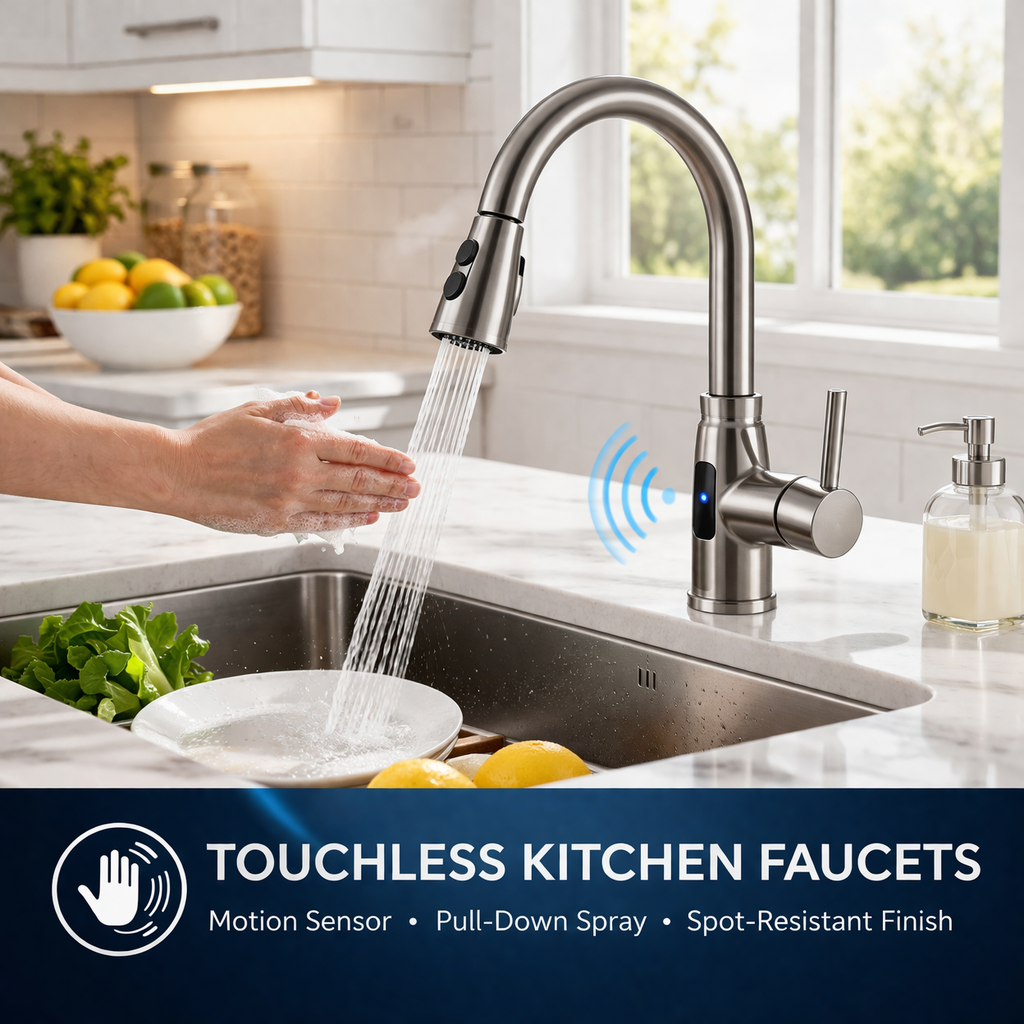 modern American kitchen with touchless kitchen faucet and motion sensor pull-down spray design