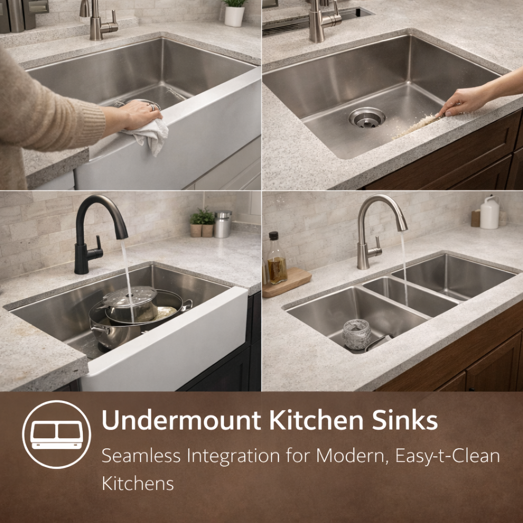 modern American kitchen with undermount stainless steel sink and quartz countertop design
