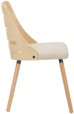 Mid Century Modern Dining Chair, Accent Chair with Cream Fabric Upholstered Cushioned Seat, Cut-Out Backrest, Natural Solid Wood Legs, for Kitchen Island or Living Room