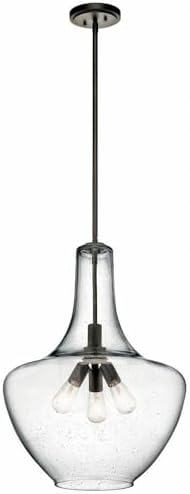 Kichler Everly 27.5" 3 Light Bell Pendant Clear Seeded Glass Olde Bronze