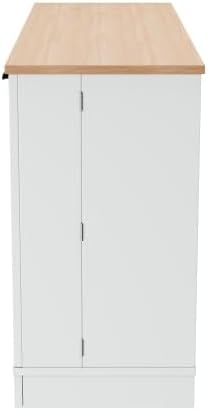 Multi-Functional Storage Sideboard, White Buffet Cabinet with Adjustable Shelves 3-Tier Pull-Out Rack, Modern Kitchen Island Storage Cabinet for Kitchen, Dining Room, Living Room Entryway