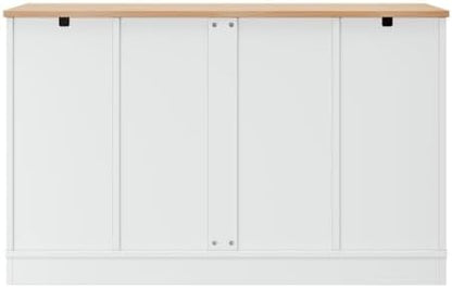 Multi-Functional Storage Sideboard, White Buffet Cabinet with Adjustable Shelves 3-Tier Pull-Out Rack, Modern Kitchen Island Storage Cabinet for Kitchen, Dining Room, Living Room Entryway