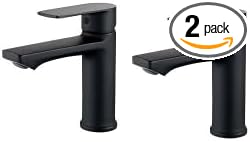 Black faucet set with two handles on a white background