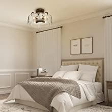 KSANA Semi Flush Mount Ceiling Light, 4-Light Flush Ceiling Light with Seeded Glass Shade for Kitchen, Hallway, W 12" x H 8"