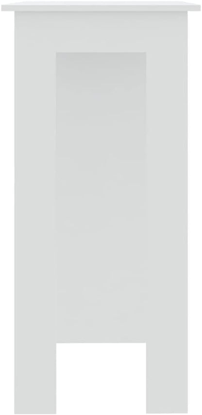 White Engineered Wood High Bar Table Rectangular Shape with 3 Built-in Shelves for Dining Room Kitchen Living Space Modern Minimalist Design Durable Storage Furniture