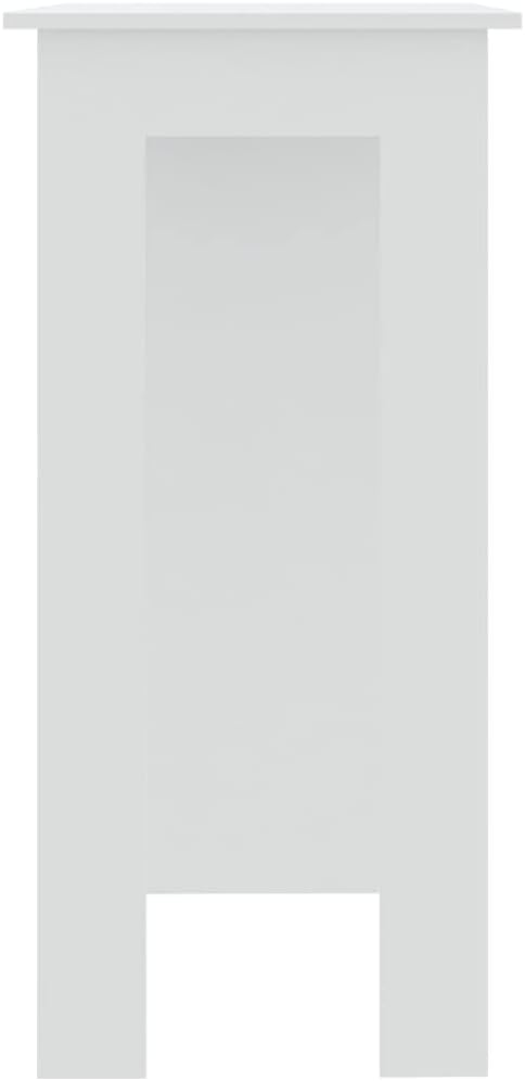 White Engineered Wood Rectangular High Bar Table with 3 Built-in Shelves for Dining Room Kitchen Living Space Modern Minimalist Design