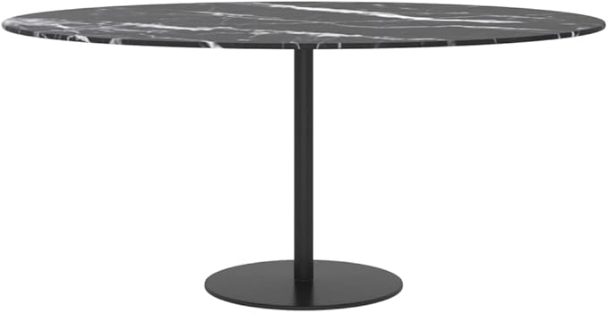35.4in Round Black Tempered Glass Table Top with Marble Finish, Heat-Resistant Indoor/Outdoor Countertop for Dining or Coffee Use, Modern Tabletop for Living Room, Kitchen, Patio