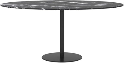 35.4in Round Black Tempered Glass Table Top with Marble Finish, Heat-Resistant Indoor/Outdoor Countertop for Dining or Coffee Use, Modern Tabletop for Living Room, Kitchen, Patio