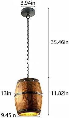 Wooden barrel-shaped pendant light with measurements