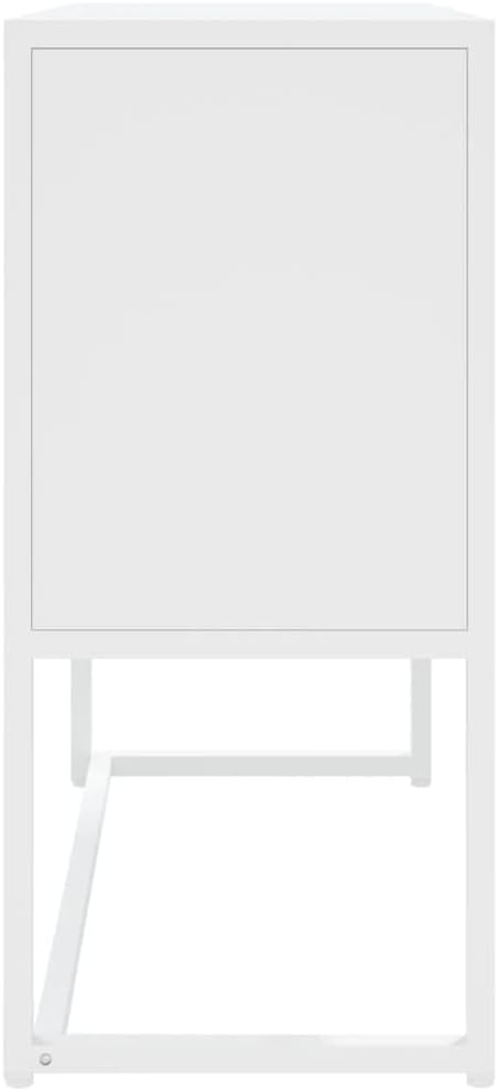 Modern White Steel Sideboard Buffet Cabinet 13.8 x 29.5 x 29.5 in, Lacquered Metal Storage Credenza with Adjustable Levelers, Sturdy Kitchen Pantry for Living Room Dining Nook