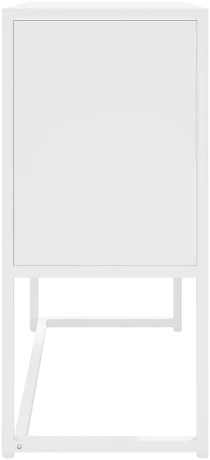 Modern White Steel Sideboard Buffet Cabinet 13.8 x 29.5 x 29.5 in, Lacquered Metal Storage Credenza with Adjustable Levelers, Sturdy Kitchen Pantry for Living Room Dining Nook