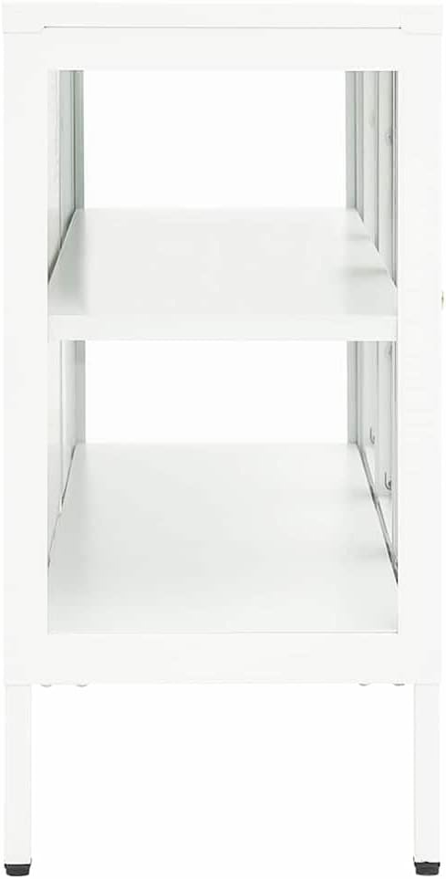 White Sideboard, Powder-Coated Steel Buffet Cabinet, 41.3 x 13.8 27.6 Inch Modern Storage Furniture with Adjustable Shelves for Living Room, Kitchen, Office Dining Storage