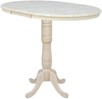 IC INTERNATIONAL CONCEPTS 36" Round Top Pedestal Table with 12" Leaf - Dining Counter or Bar Height