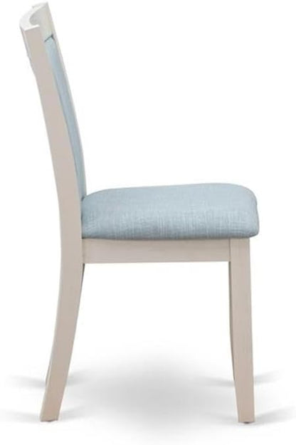 East West Furniture MZC0T15 Monza Parsons Dining Chairs - Baby Blue Linen Fabric Padded Chairs, Set of 2, Wirebrushed Linen White