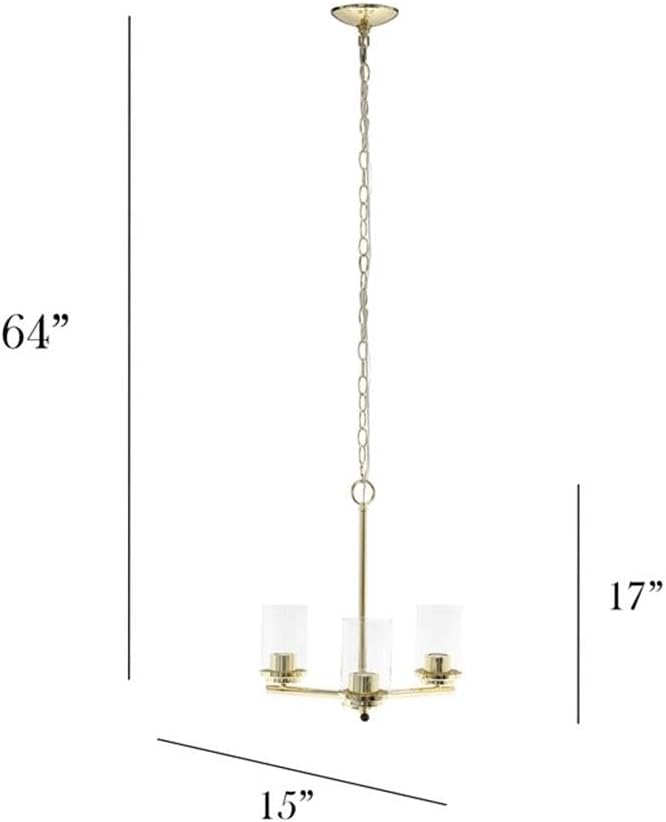 Elegant Designs PT1018-GLD 15" Traditional Vintage Modern Industrial 3-Light Metal and Clear Glass Kitchen Island Foyer Hallway Living Room Den Dining Room Hanging Pendant Chandelier, Gold