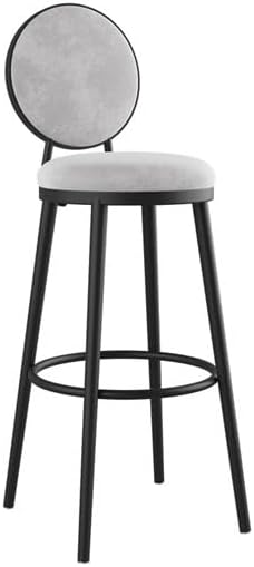 Bar stool with gray cushioned seat and backrest on a white background