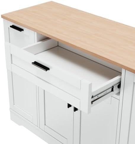 Multi-Functional Storage Sideboard, White Buffet Cabinet with Adjustable Shelves 3-Tier Pull-Out Rack, Modern Kitchen Island Storage Cabinet for Kitchen, Dining Room, Living Room Entryway