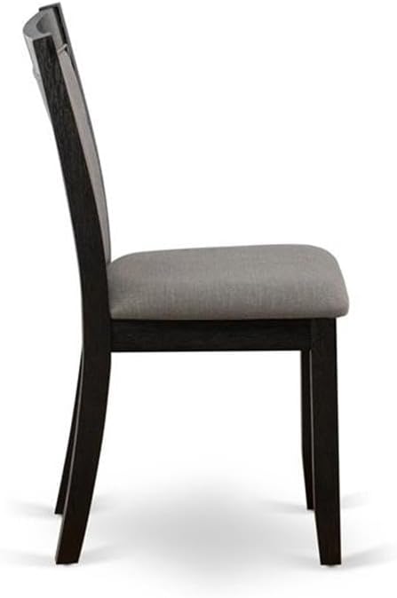 East West Furniture MZC6T50 Monza Parson Dining Room Chairs - Dark Gotham Grey Linen Fabric Padded Chairs, Set of 2, Wirebrushed Black