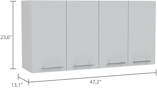 GOWE White and Light Oak 4-Shelf 6-Door 2-Piece Kitchen Set, Kitchen Island and Upper Wall Cabinet