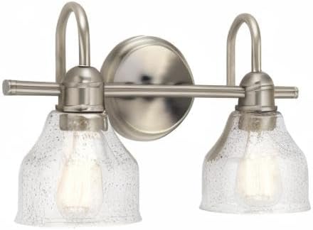 Bathroom vanity light fixture with two glass shades on a white background