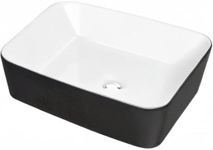 DeerValley DV-1V0001 Bathroom Vessel Sink 19" x 15" Above Counter Sink Rectangle Ceramic Bathroom Sink, Black and White Sinks