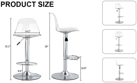 Modern Dining Chairs,Minimalist 360-Degree Swivel Bar Stools with Adjustable Height,Ergonomic Pu Seats & Metal Legs,Set of 2 for Kitchen Island, Home Bar,Restaurant and Front Desk Cashier,White