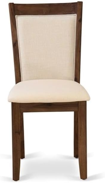East West Furniture MZCNT32 Monza Parson Chairs - Light Beige Linen Fabric Upholstered Dining Chairs, Set of 2, Antique Walnut