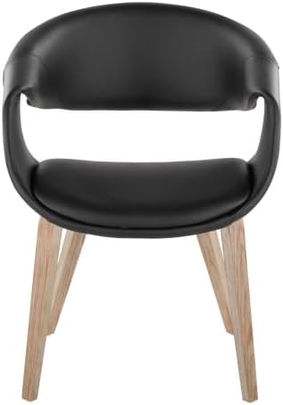 Upholstered Faux Leather Dining Chairs Set of 2, Kitchen Island Chairs with Black Padded Seat and Whitewashed Bent Wood Legs for Dining Room Living Room