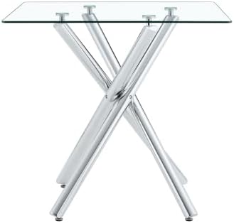 Donext Modern Tempered Glass Top Bar Table, Electroplated Metal Cross Leg Pub Table, Sturdy Kitchen Island Table for Home Bar Living Room,Silver