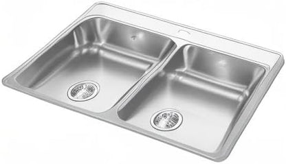 Kindred CDLA3322-6-1N Creemore 33-in LR x 22-in FB x 6-in DP Drop In Double Bowl 1-Hole Stainless Steel Sink