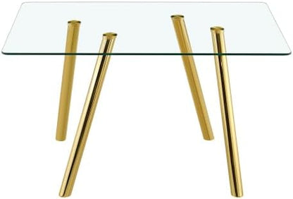 Donext 51" Rectangular Tempered Glass Dining Table, Sturdy Metal Legs,Modern Kitchen Dining Room Table, Easy to Clean, Gold