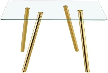 Donext 51" Rectangular Tempered Glass Dining Table, Sturdy Metal Legs,Modern Kitchen Dining Room Table, Easy to Clean, Gold