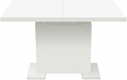 White High Gloss Extendable Dining Table 31.5 x 59.1 in, Modern MDF Kitchen Table Seats 6, Steel Legs Expandable Console for Small Dining Room Living Area