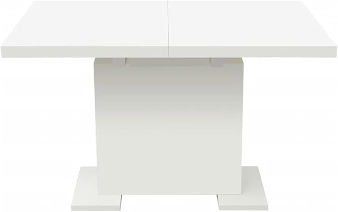 Extendable Dining Table, High Gloss White MDF and Steel Kitchen Table, Modern Rectangular Dinner Table for 6 People, Versatile Dining Room Furniture, Easy Clean Surface