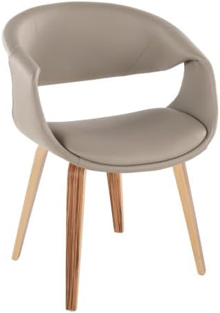 Upholstered Faux Leather Dining Chairs Set of 2, Kitchen Island Chairs with Light Grey Padded Seat and Zebra Wood Bent Wood Legs for Dining Room Living Room