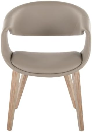Upholstered Faux Leather Dining Chairs Set of 2, Kitchen Island Chairs with Light Grey Padded Seat and Whitewashed Bent Wood Legs for Dining Room