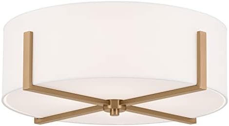 Ceiling light fixture with white shade and gold metal frame