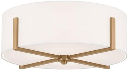 Ceiling light fixture with white shade and gold metal frame