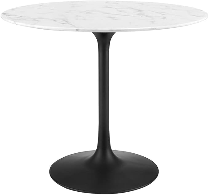 Modway Lippa Mid-Century Modern 36" Round Artificial Marble Dining Table in Black White