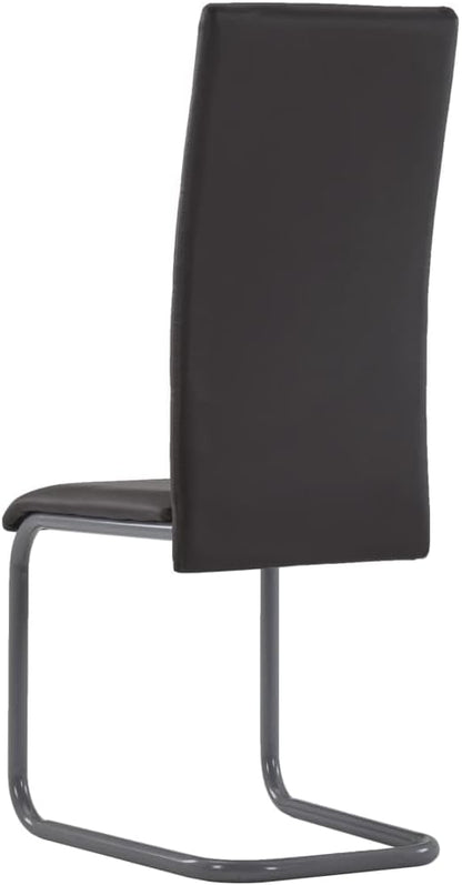 Cantilever Dining Chairs 4 pcs Brown Faux Leather Modern Kitchen & Office Furniture Set with Steel Frame, Comfortable High Back Seating for Dining Room Living Room