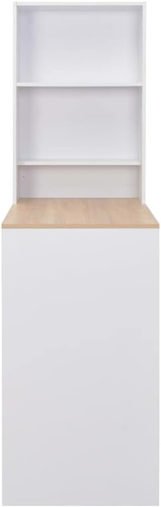 White Bar Table with Natural Wood Highlights, Engineered Wood Modern Dining Table 45.3 x 23.2 x 78.7 Inches, Compact Design with Shelves for Kitchen and Dining Area Storage
